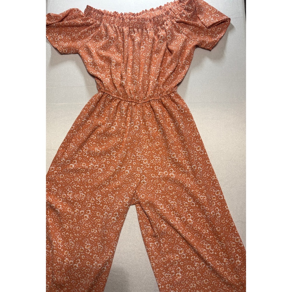 Cornetti Floral Jumpsuit Womens Small Orange Off Shoulder Wide Leg Polyester